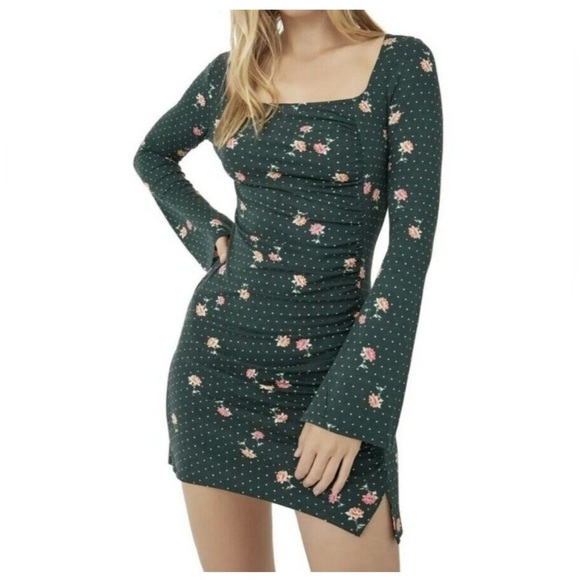 Free People Celia Floral Long Sleeve Emerald Dress NWT - Picture 2 of 7
